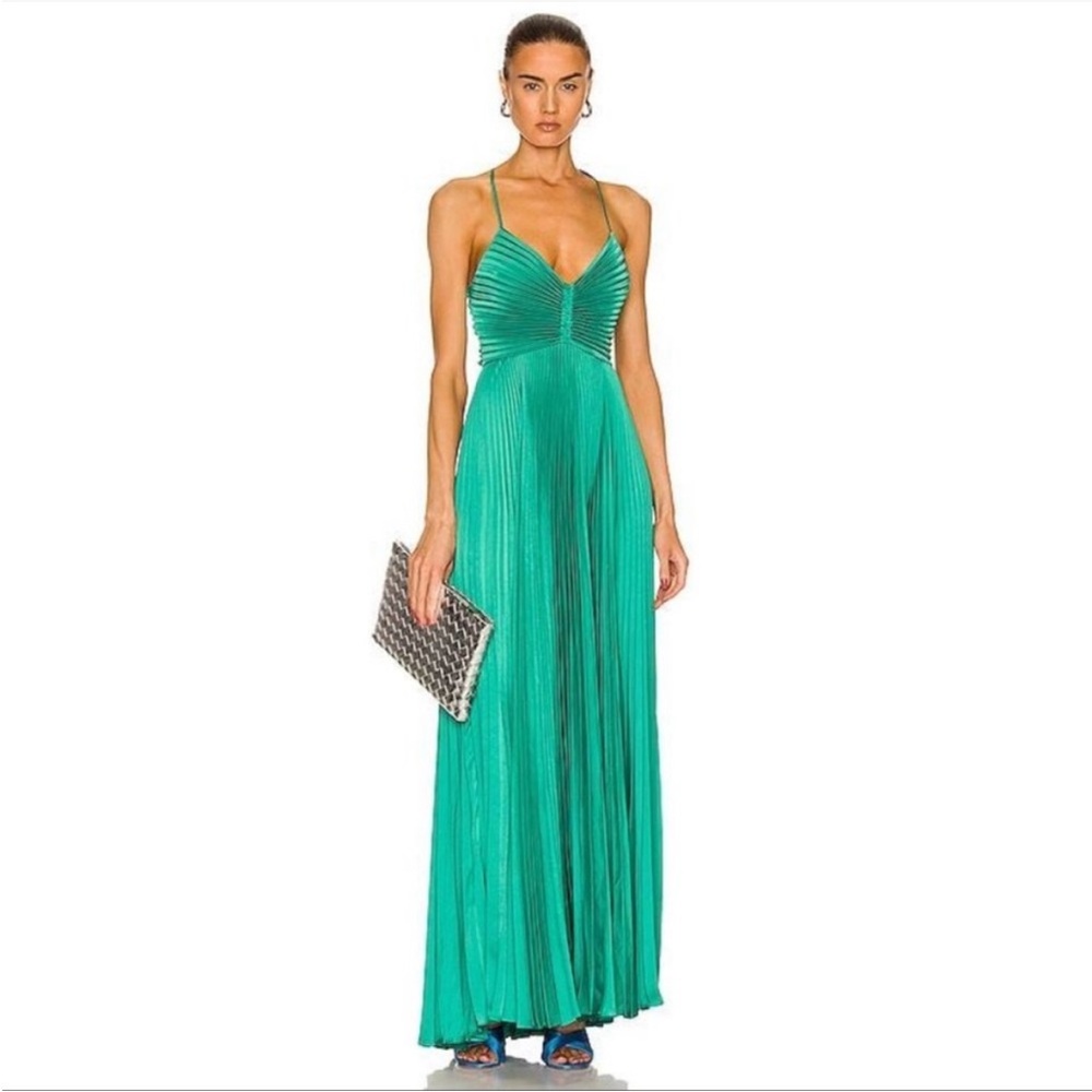 NWT A.L.C. Aries Pleated Gown. Color: Veridian Size: 2 ALC Maxi Dress Green New
